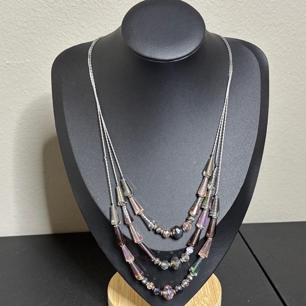 Crystal Pagoda Glass Pencil AB Beads Aurora Borealis Layered Necklace